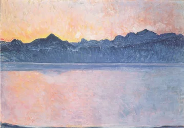 Ženevské jezero s Mont-Blancem v ranním světle
